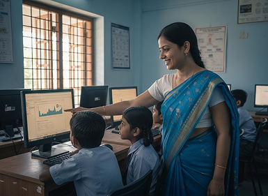 Teacher with students